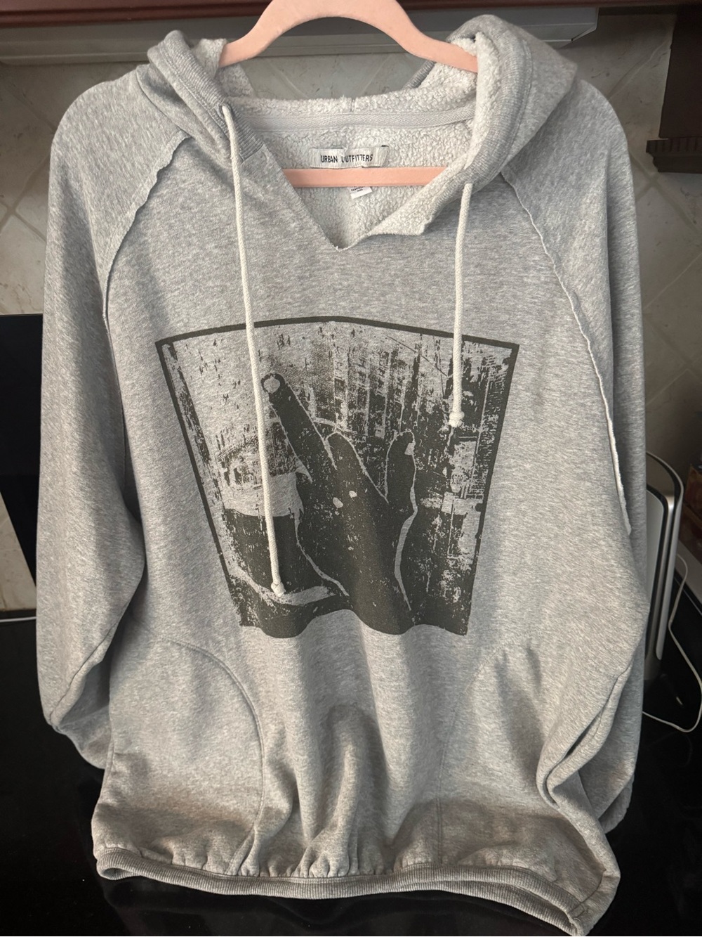 Urban Outfitters Light Gray Crewneck Hoodie with Black Graphic